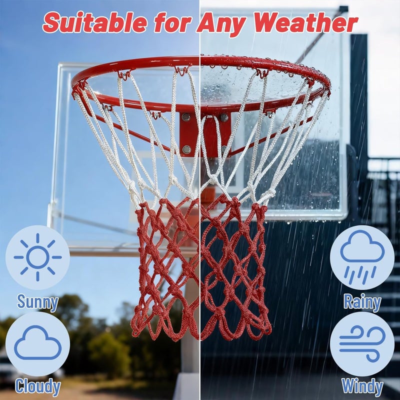 PULULA Basketball Net 2 Pack, Heavy Duty Basketball Net Replacement Weather Anti Whip Polyester Basketball Hoop Net Fits Standard Indoor Or Outdoor Court Use - Easy Install (Red White) - Image 4